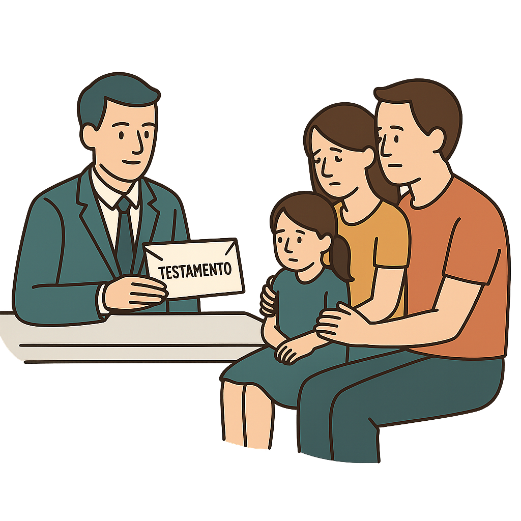 Successione testamentaria: illustrazione con notaio e testamento